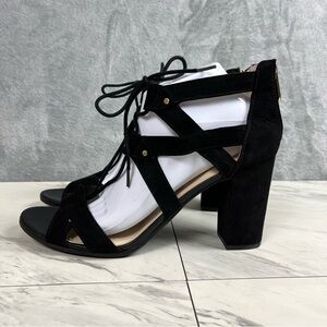 Circus Sam Edelman Emilia Black Lace Up Strappy Sandals 11M Chunky Heels Neutral